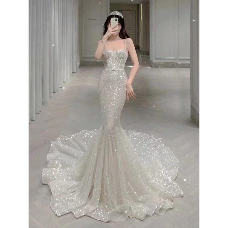 Disesuaikan high-end gaun pengantin pengantin 2022 ramping fishtail cahaya mewah wanita pesta makan 