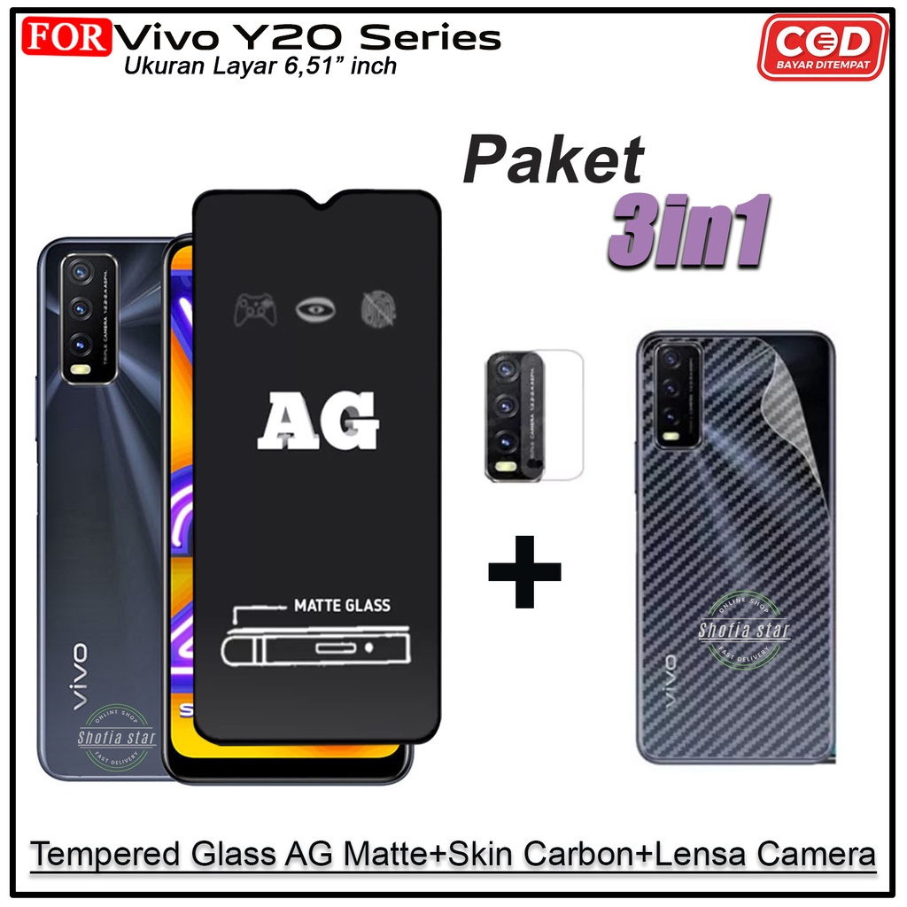 PAKET 3IN1 Tempered Glass AG Matte Vivo Y20 Y20s Y20i Y12s Y20s G Y20g Y12i Y12 Anti Glare Full Layar