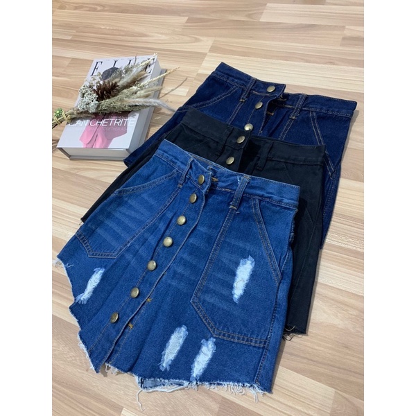 Rok Jeans Ripped Import BKK rok sobek rok mini span celana rok pendek ripped