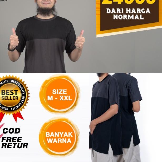 Baju Kaos Pria, Longline Pria, Kaos Kurta Lengan Pendek - Putih, M