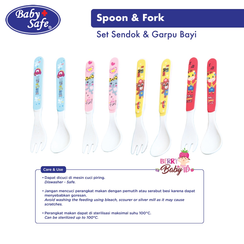 Baby Safe Spoon &amp; Fork Set Sendok Garpu Makan Bayi Anak BPA Free SG001 Berry Mart