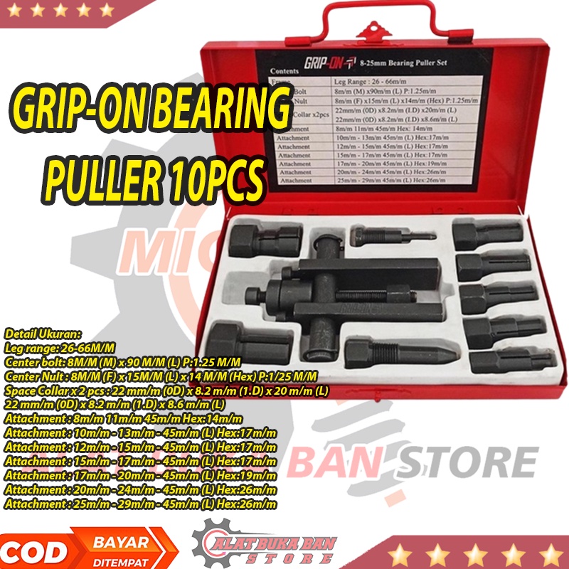 GRIP-ON BEARING PULLER SET 10PCS TREKER CABUT BEARING 10 PCS