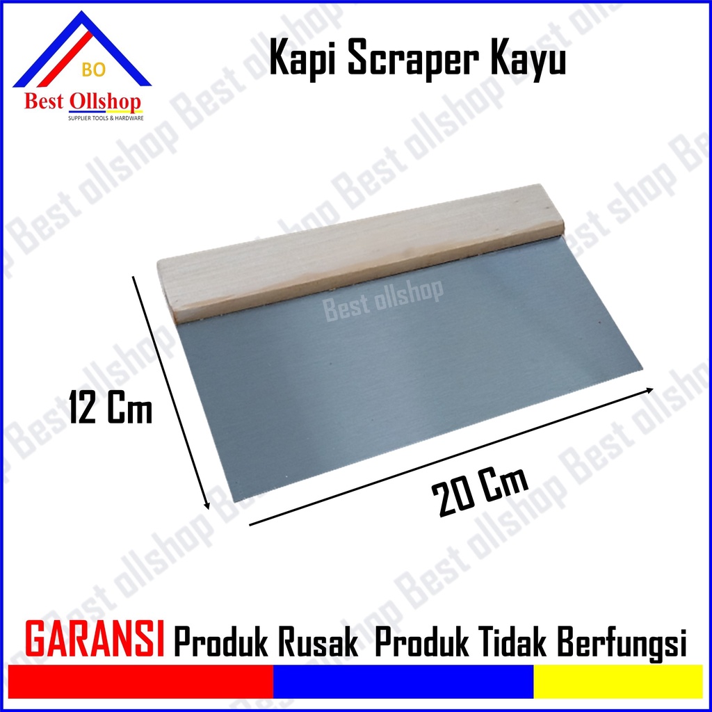 Kape Plat Gagang Kayu / Kapi Kerok Cat Tembok / Kapi Sekrap Scrap Pisau Dempul / Kape Pengerok Cat Gagang Kayu 8 inch