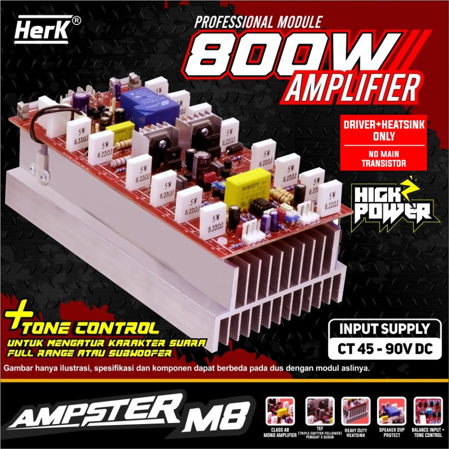 Jual KIT AMPLIFIER MONO AMPSTER M8 NON TR 800 WATT HERK ORIGINAL ...