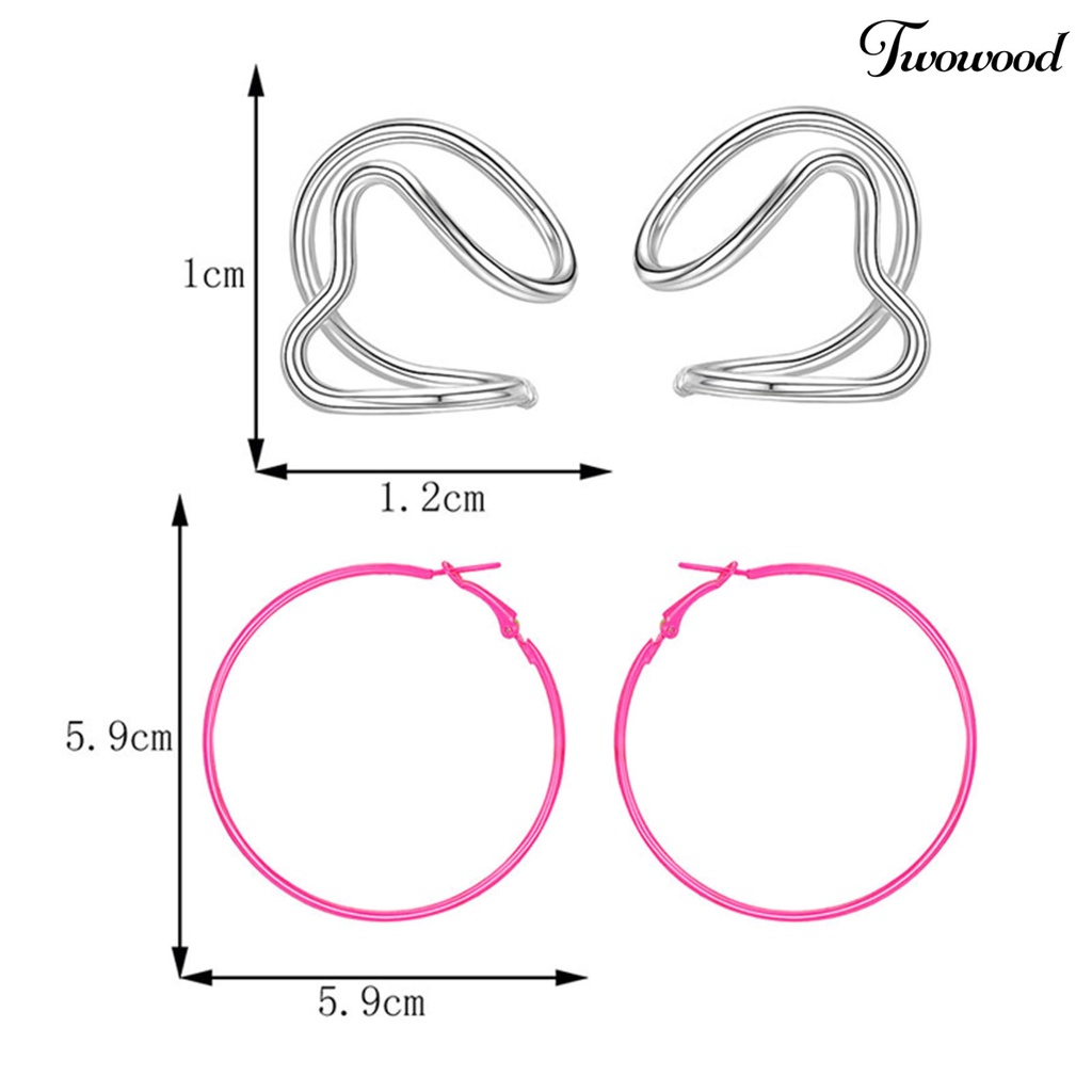 1 Pasang Anting Klip Bentuk Bulat Geometris Anti Pudar Untuk Wanita