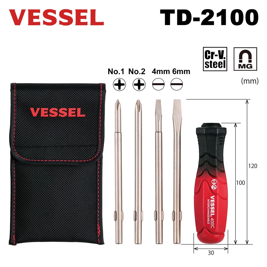 TD-2100 - Obeng Set 4 in 1 + Pocket Bag Dual Tone Screwdriver Vessel