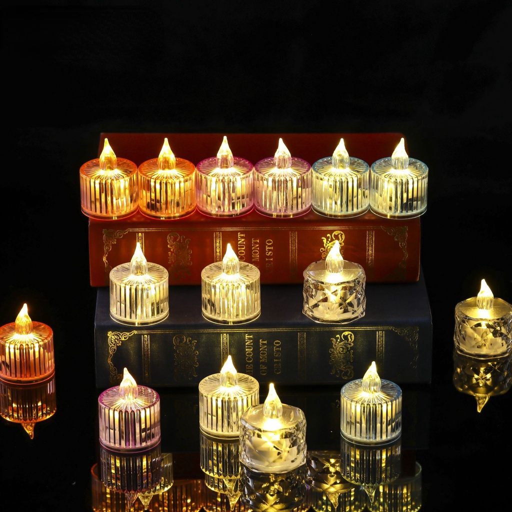 Lampu Malam LED Bentuk Lilin Palsu Bahan Akrilik Tenaga Baterai Untuk Dekorasi Pesta Ulang Tahun