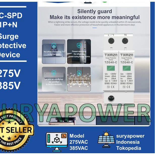 SPD AC - 1P+N - 275V 385V - SURGE PROTECTIVE DEVICE AC - TOMZN - TZG40 - 275V-10KA-KUNIN
