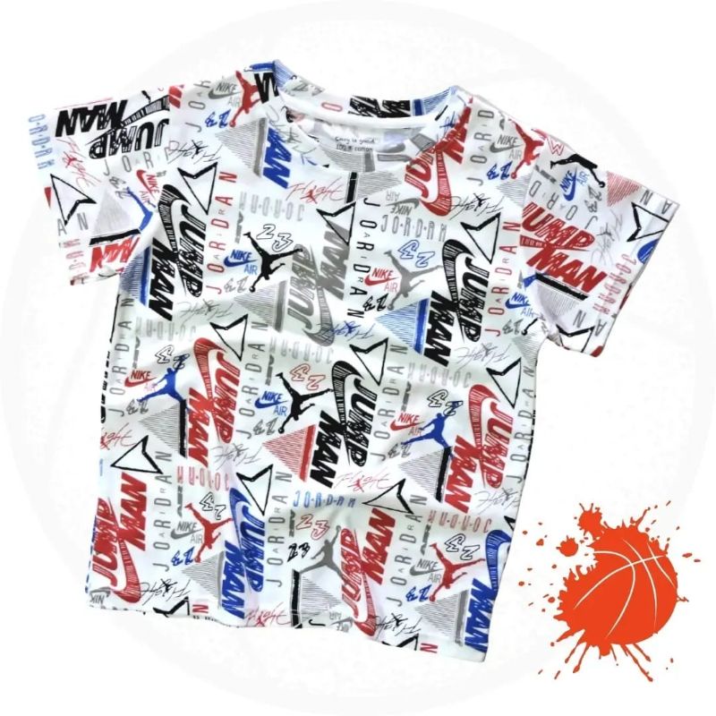 Kaos Jordan Anak Laki Laki Full Print Premium Keren Bahan Cotton Combed 30s Usia 3 4 5 6 7 Tahun