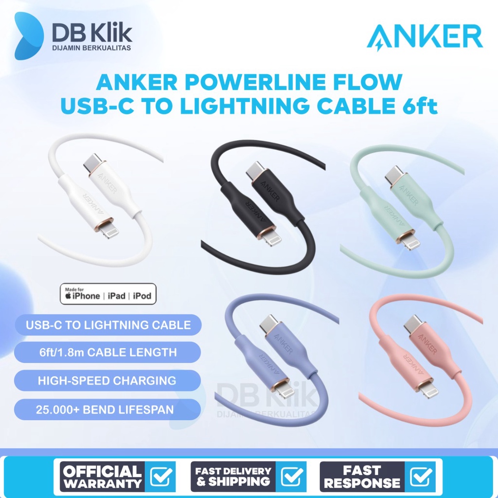 Kabel Charger Anker PowerLine Flow USB-C to Lightning Cable 6ft A8663