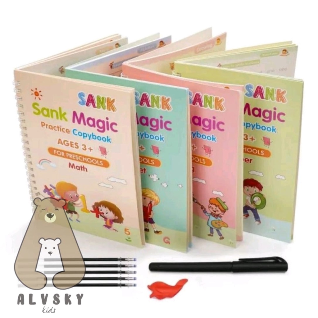 4 BUKU PENA / SET MAGIC PRACTICE BOOK / SANK MAGIC BOOK BELAJAR ALFABET