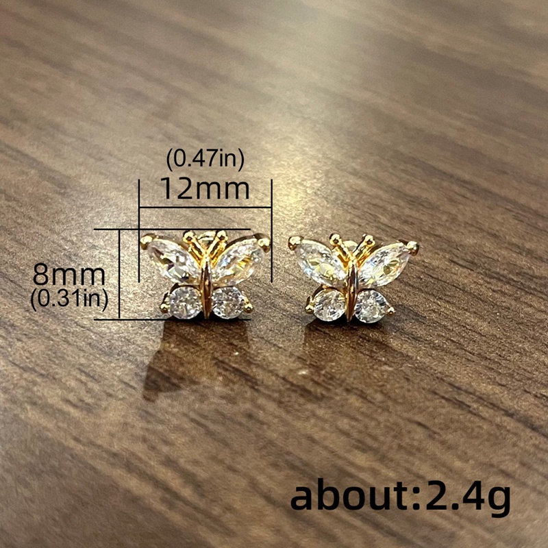 Fancyqube Anting Stud Desain Kupu-Kupu Warna Emas Silver Untuk Wanita