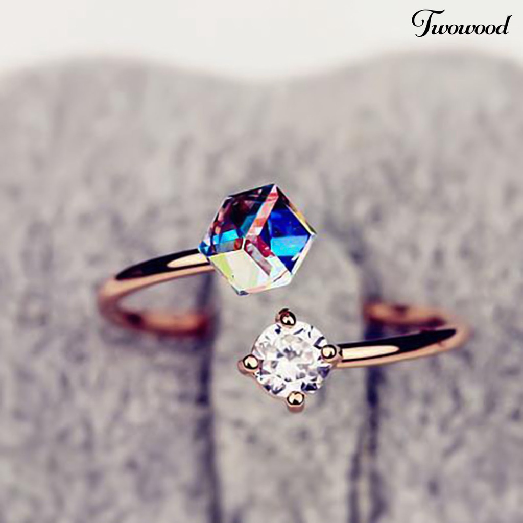 Cincin Model Terbuka Adjustable Warna-Warni Bahan Cubic Zirconia Untuk Wanita