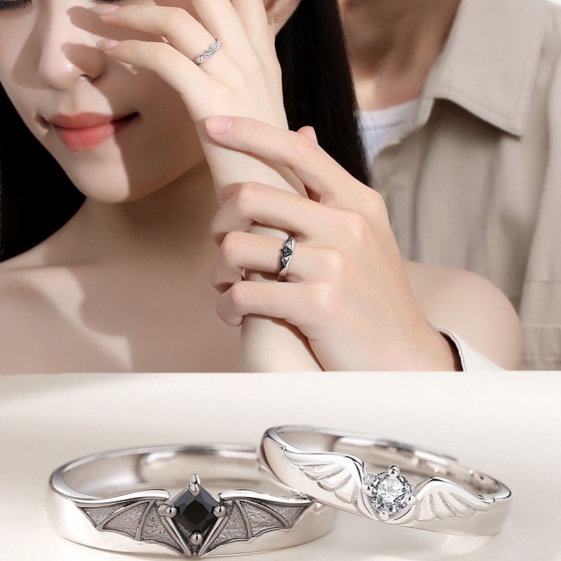 Cincin Pasangan Sayap Setan Malaikat Pasangan Cincin Kreatif Bertatahkan Zirkon Retro Unik Kepribadian Korea Pembukaan Yang Dapat Disesuaikan Rings Fashion Pecinta Perhiasan Hadiah Untuk Wanita&amp;Pria&amp;Couple