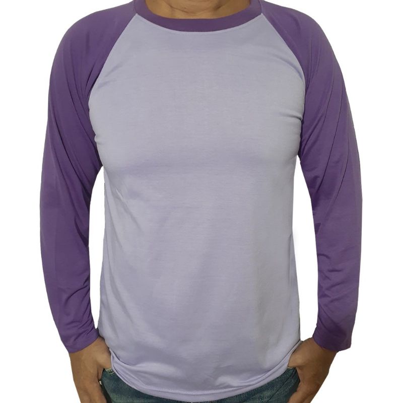 kaos polos raglan pria wanita - ungu muda tangan ungu tua