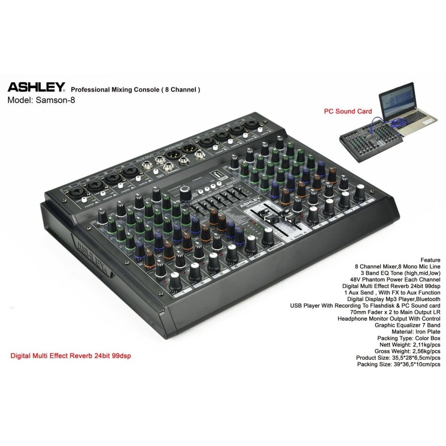 Mixer Ashley Samson8 Samson 8 Channel USB Recording Podcast ORI Best