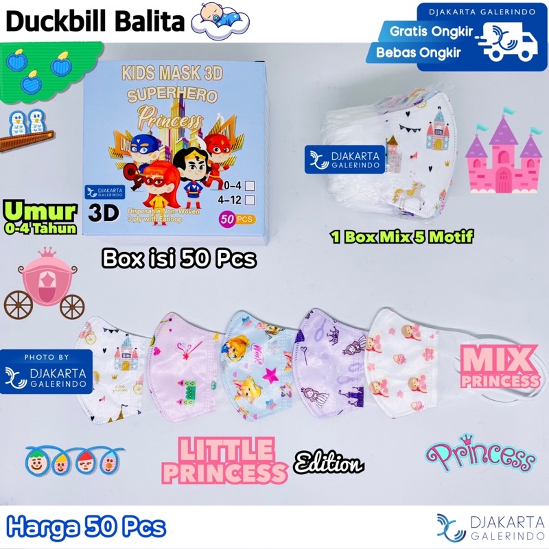 Masker Duckbill Balita Super Hero Princess Avengers - Masker Bayi - Masker Balita - Duckbill Bayi - Duckbill Balita 3Ply isi 50Pcs