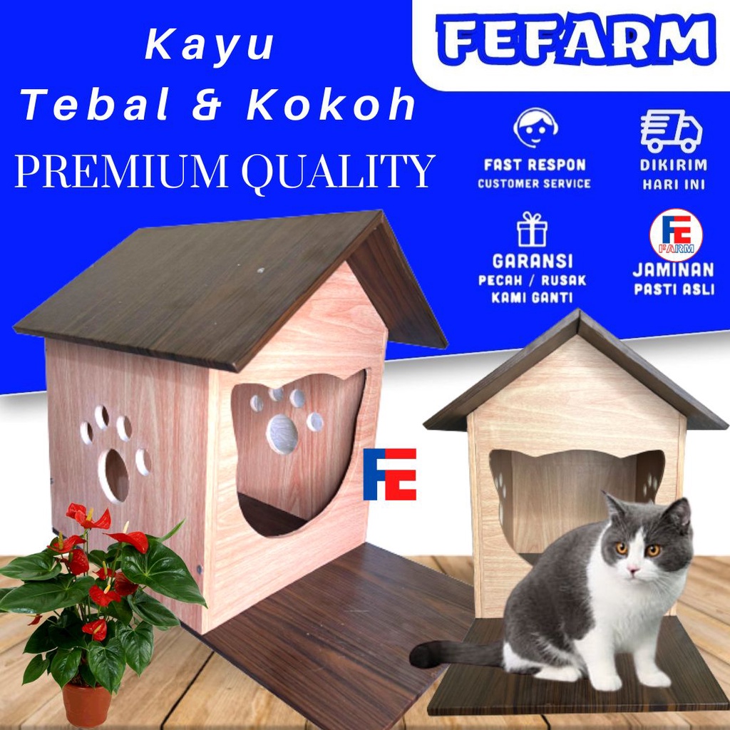 Rumah Kucing PREMIUM Cat House Kayu Hewan Peliharaan BESAR FEFARM