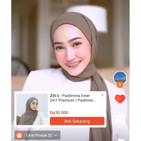 𝐙𝐈𝐘𝐀 - Pashmina Inner 2in1 Premium | Pashmina Instan Ceruty Babydoll