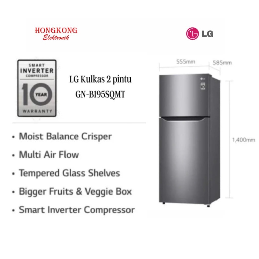 LG GN-B195SQMT Kulkas 2 pintu Smart Inverter Compressor 202L