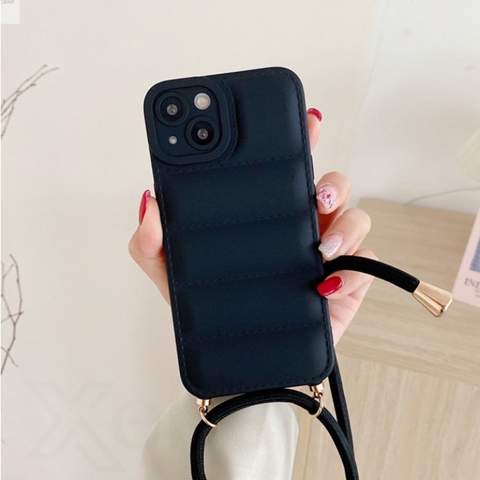 CASE SUITABLE  For IPHONE 11 12 13 14 PRO MAX SLING LANYARD DOWN JACKET PUFF SOFT CASE