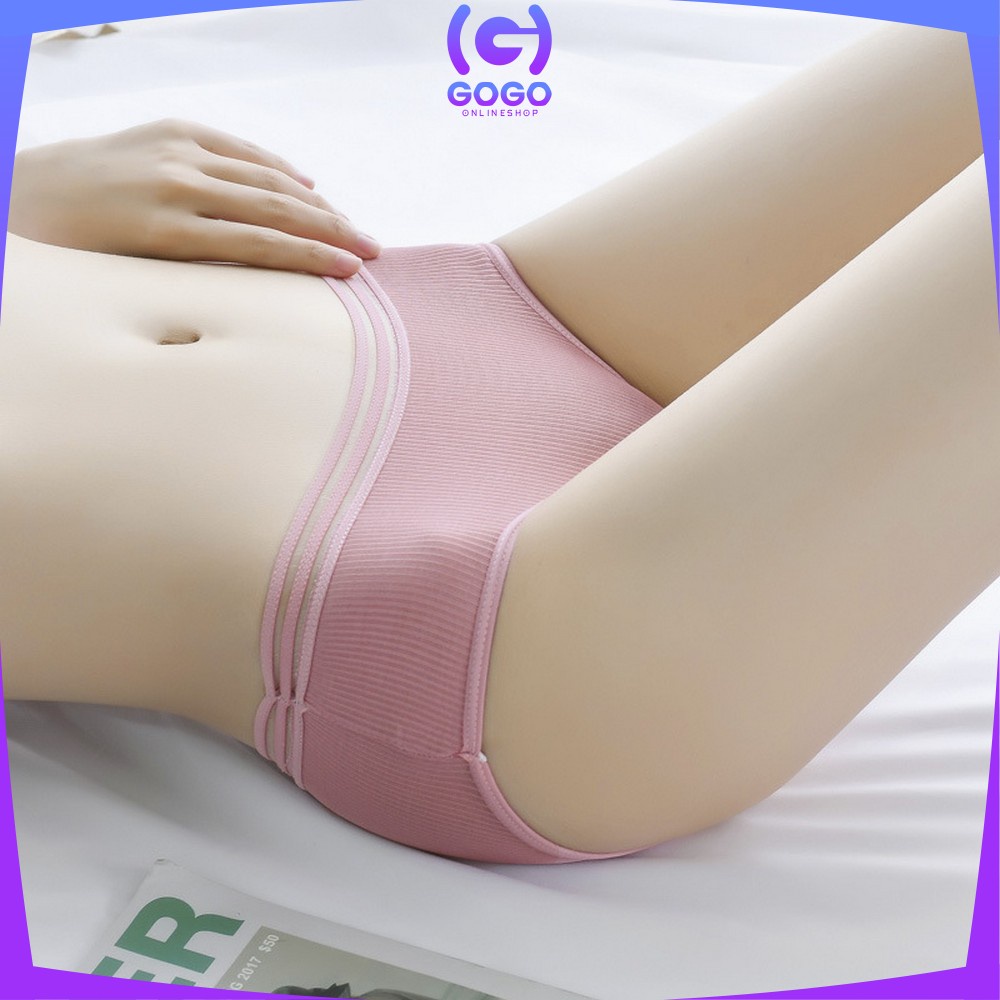 GOGO-P126 Celana Dalam Wanita Cewek Garis Motif Polos Pakaian Dalam Wanita CD Wanita Panties Segitiga Impor