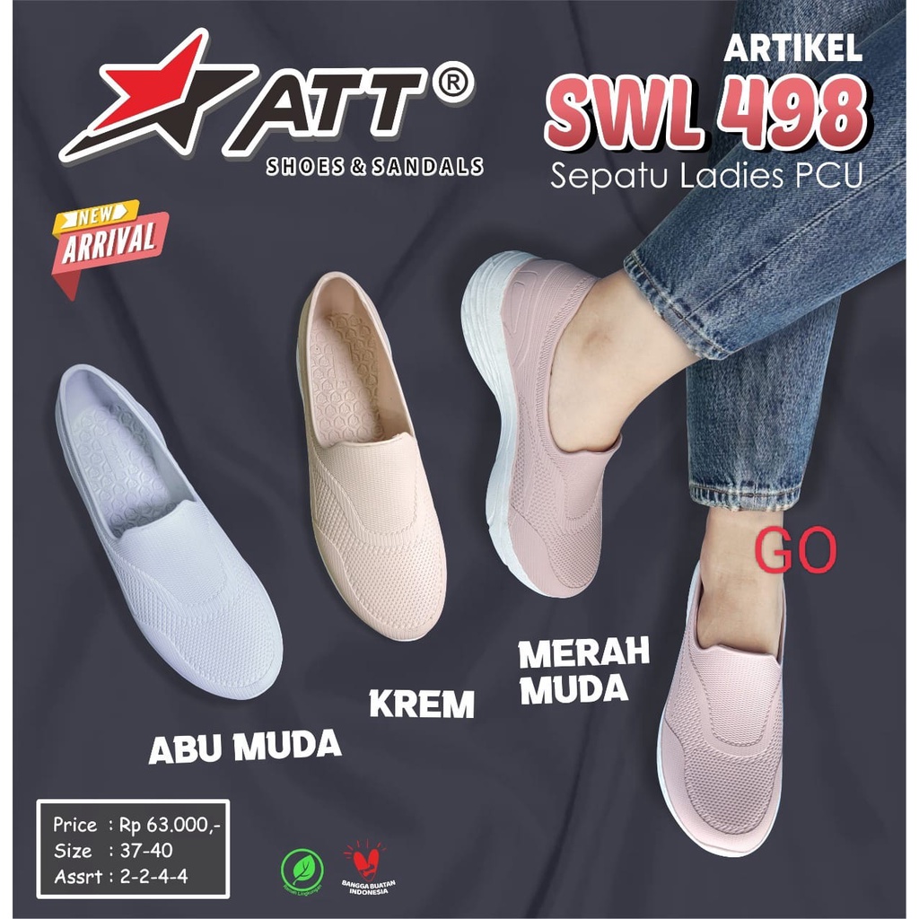 BB ATT SWL 498 Sepatu Karet Wanita Santai Slip On Anti Air Lentur Nyaman Kuat Ringan