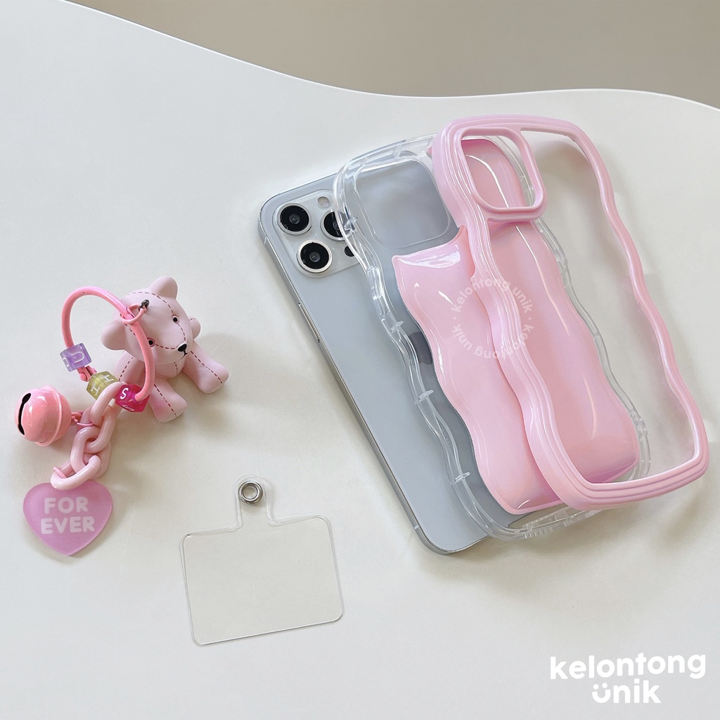 For iPhone - Pastel Colour Wavy Case with Teddy Bear Charm/ Soap Case