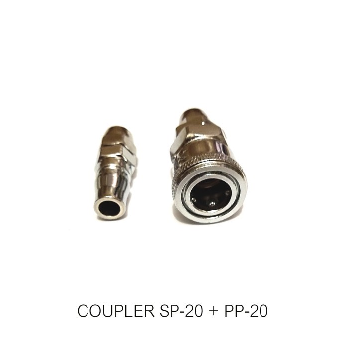 1 Set Quick Coupler SP PP20 Sambungan Selang Kompresor Recoil Kopler - Silver