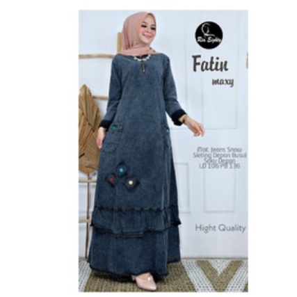 Fatin dress korea wanita jeans maxy busui / gamis terbaru 2022  high quality denim