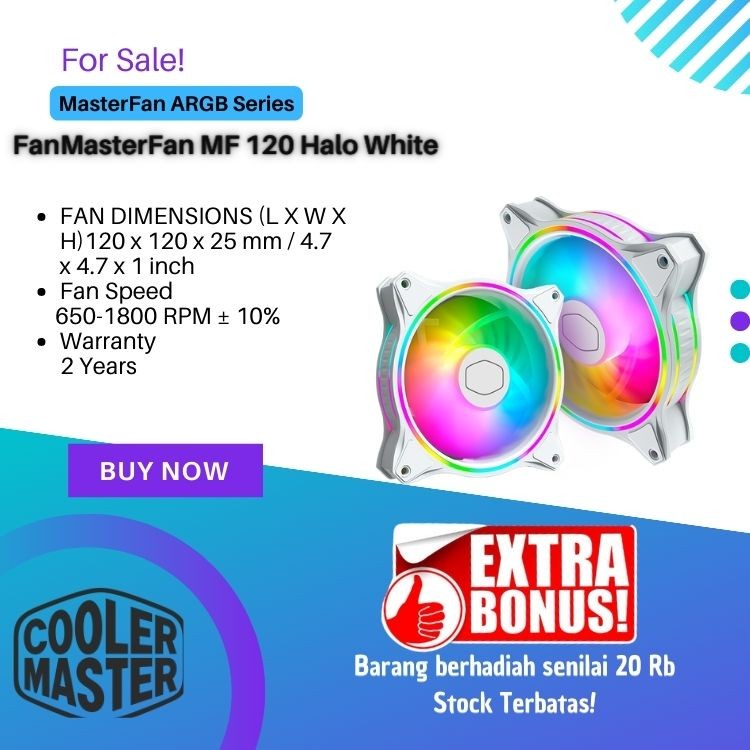 Cooler Master Masterfan MF120 Halo White ARGB Fan 120mm Gaming Case