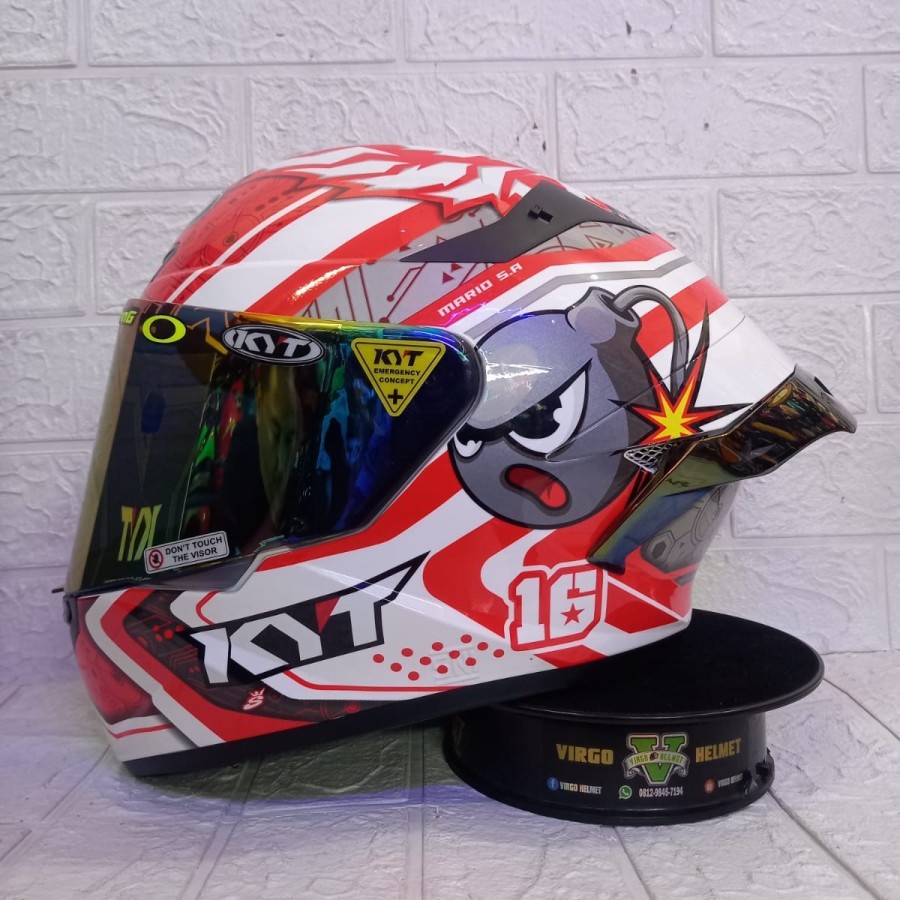 HELM KYT TT COURSE MARIO WHITE RED PAKET GANTENG TTCOURSE |  helem pria keren 2022 murah | helm full