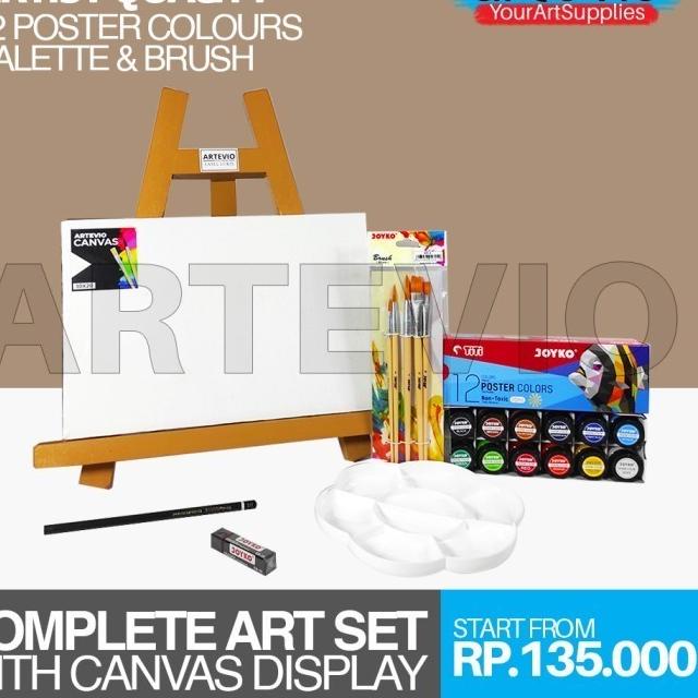 

Paket Lukis Mini Polos / Paket Kanvas Lukis Cat Easel Palet Dan Kuas - BROWN EASEL, 30 X 20