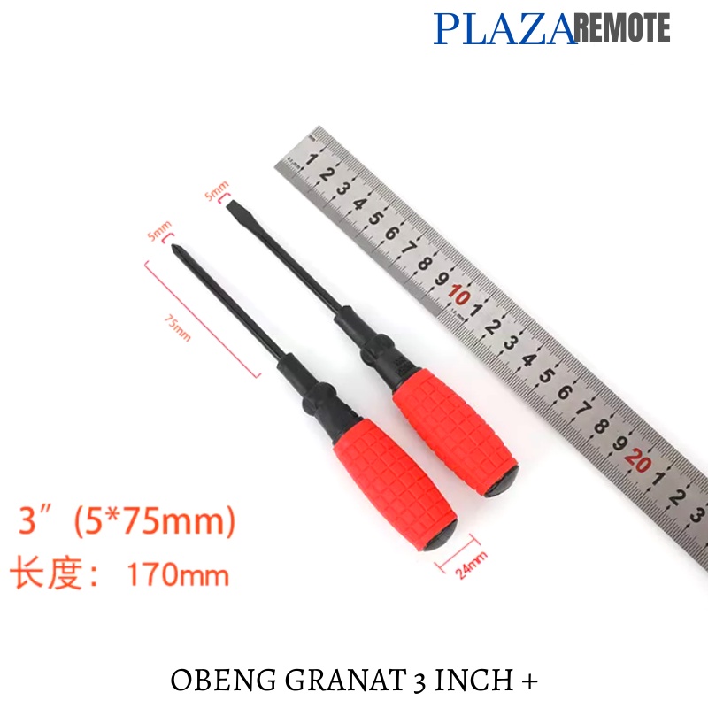 OBENG KARET MERAH 3 INCH SCREWDRIVER PLUS DAN MINUS