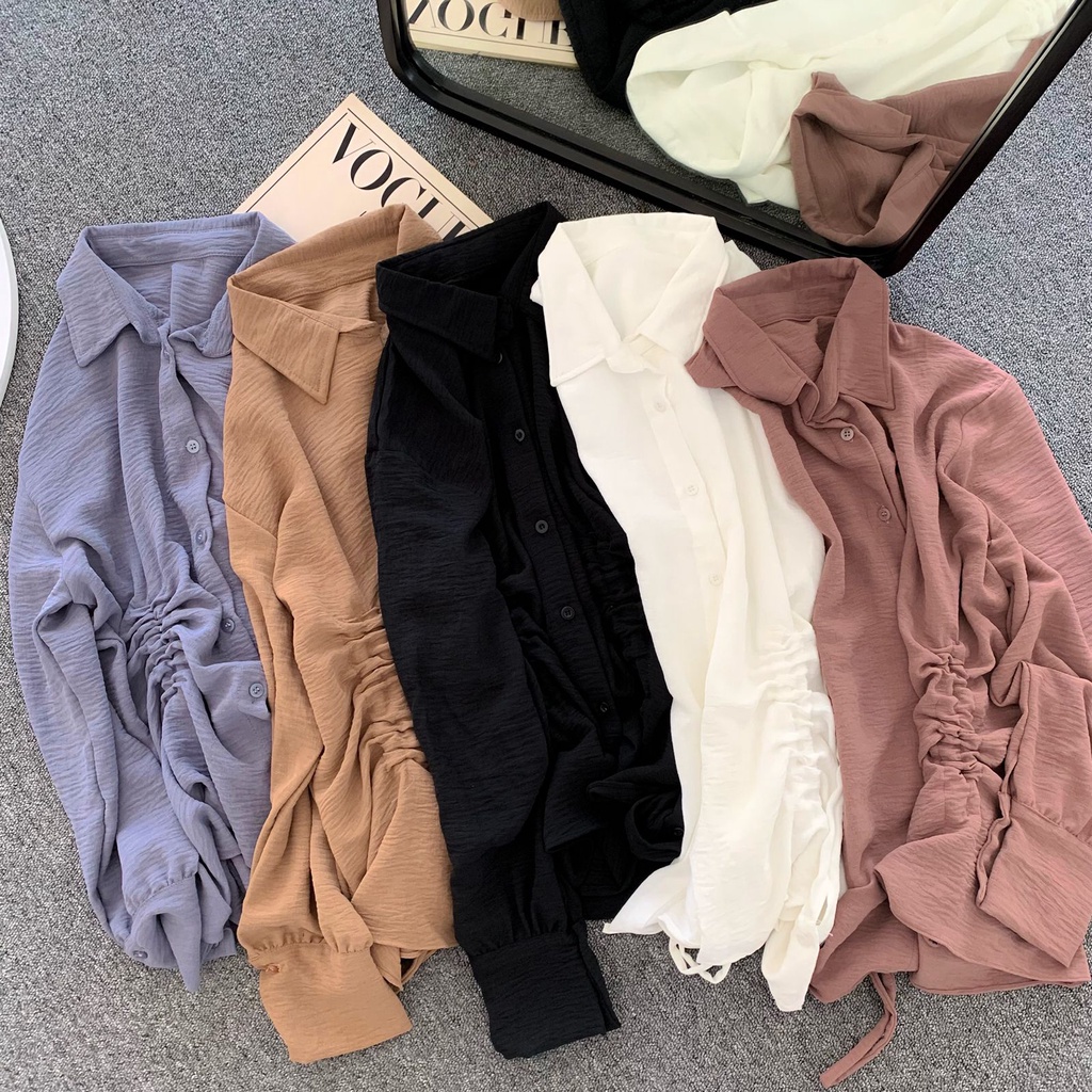 Megan Blouse Locana / Blouse Serut / Blouse Korea / Blouse Bahan Crincle Airflow / Kemeja Serut Baha