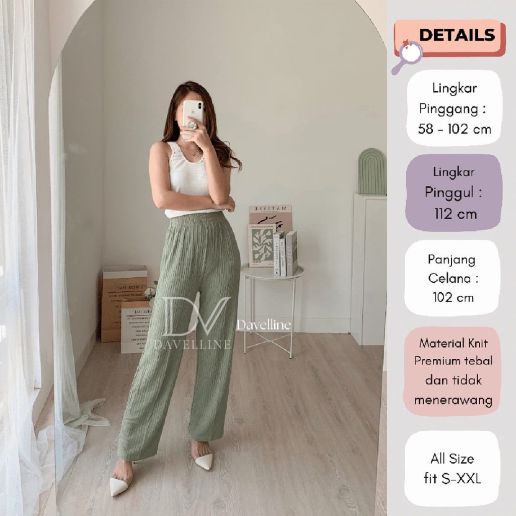 Davelline • Celana Kulot Knit Berkualitas - Kinan Knit Pants Premium