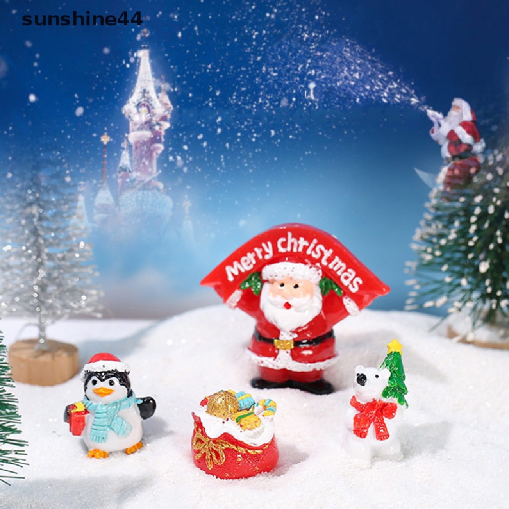 Sunshine 1Pc Ornamen Kartun Santa / Beruang / Penguin Bahan Resin Untuk Dekorasi Lansekap Mikro