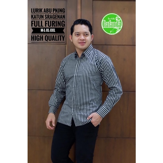 LURIK ABU PAN Batik Pria Full Furing M-XXL High Quality Kemeja Lengan Panjang Katun Halus Premium Ba