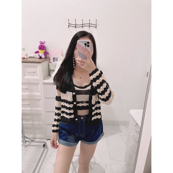 Outer knit salur + inner | Outer rajut luaran + dalaman | cardigan rajut wanita | cardigan import wanita | korean fashion import |aquarius boutique89