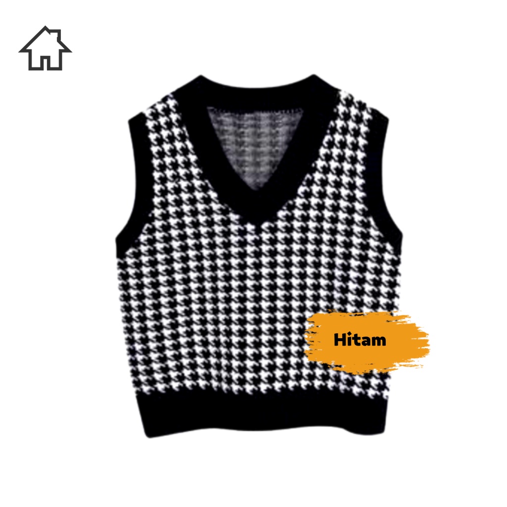 Rompi Rajut Wanita Vneck motif Houndstooth Hight Quality