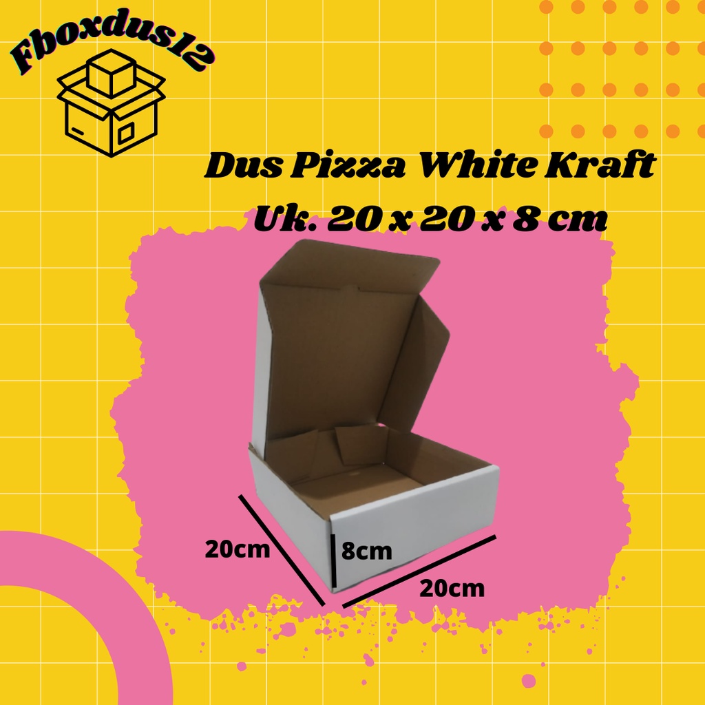 

Kardus Kemasan/ Packaging/Dus Pizza Putih Polos Uk.20x20x8CM ( MINIMAL ORDER 10 PCS )
