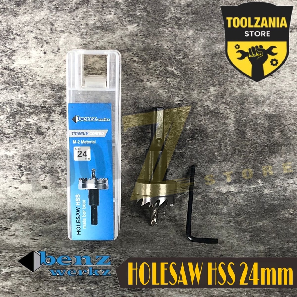 Mata bor plong besi tipis, kayu benz werkz mata bor holesaw HSS 24mm