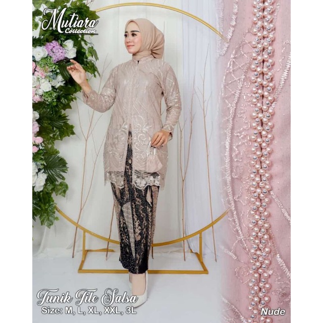 Setelan kebaya tulle bordir//kebaya Tunik busui//kebaya tulle//kebaya pesta modern