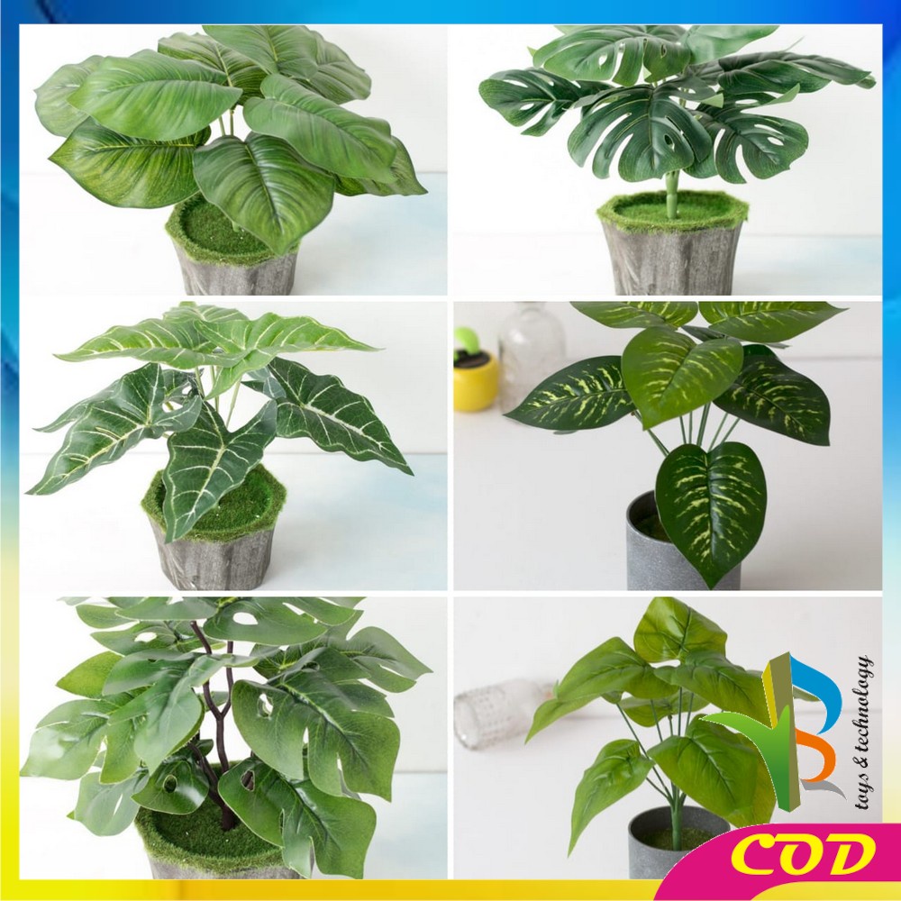 RB-C163 Ornamen Pot Tanaman Daun Plastik Hiasan Dekorasi Rumah Monstera Plastik Artificial Plant