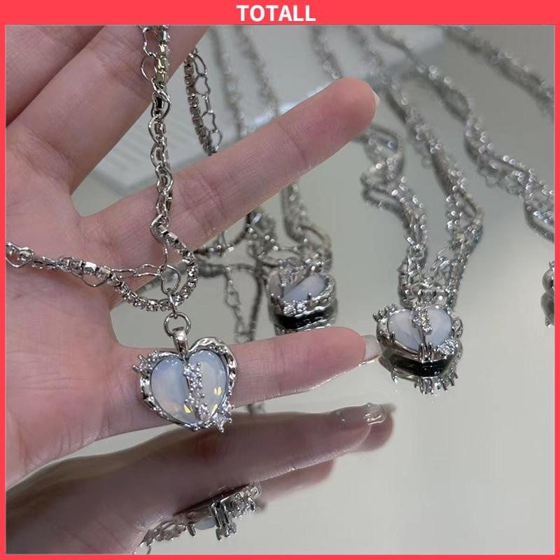 COD Kalung Rantai Multilayer Liontin Hati Aksen Zircon Untuk Perhiasan Wanita-Totall