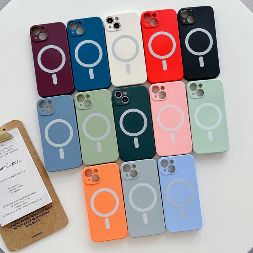 IPHONE Casing Silikon Cair Magnetik Case Untuk Iphone14 13 12 11 Pro Max14 7+ 8plus Untuk Cas Cas Nirkabel XR XS MAX Cover Soft Casing