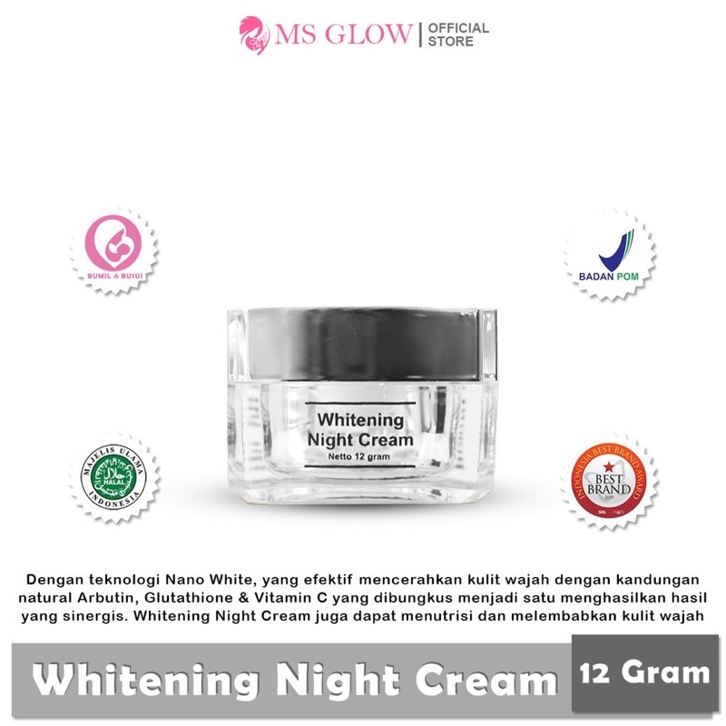 MS GLOW Whitening Night Cream / Krim Wajah Glowing Cerah Bercahaya MSGLOW BPOM