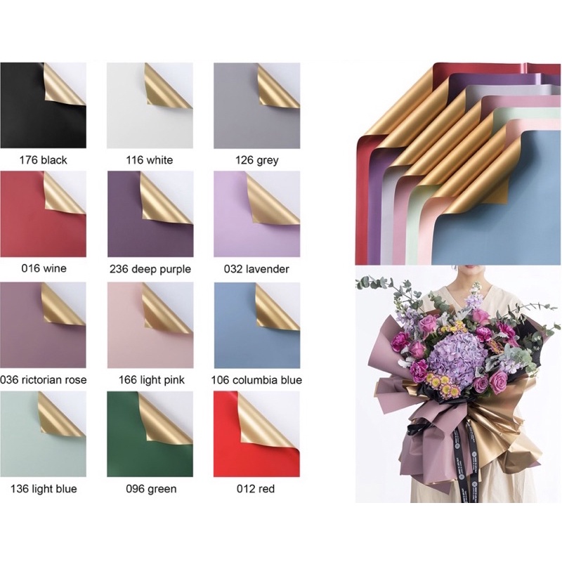 

CELLOPHANE FLOWER WARRPING BI COLOR GOLD KERTAS BUKET BUNGA