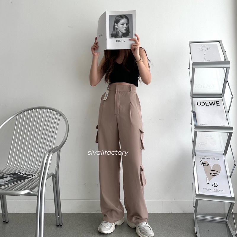 SIVALI Bonnie Cargo Pants - Highwaist Loose Cargo - Celana Kargo Wanita - Baggy Pants