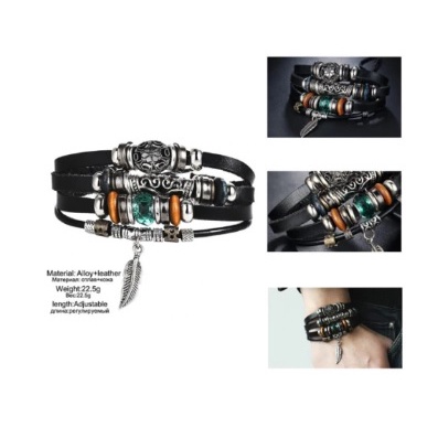 Gelang gaul pria dan wanita Multilayer Leather Bracelet 030